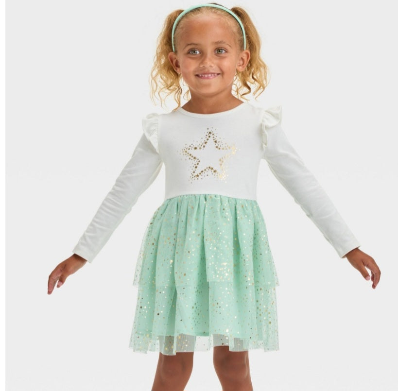 Case Pack with 12 Toddler Girl's Long Sleeve Star Tulle Dress