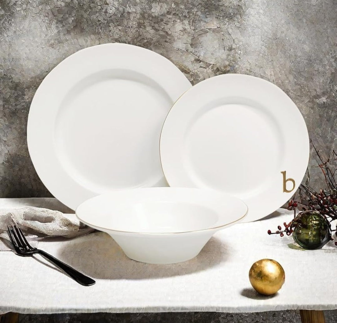 Case of 4 Set Collective Home Luxurious Gold Edged Ceramic Dinnerware
