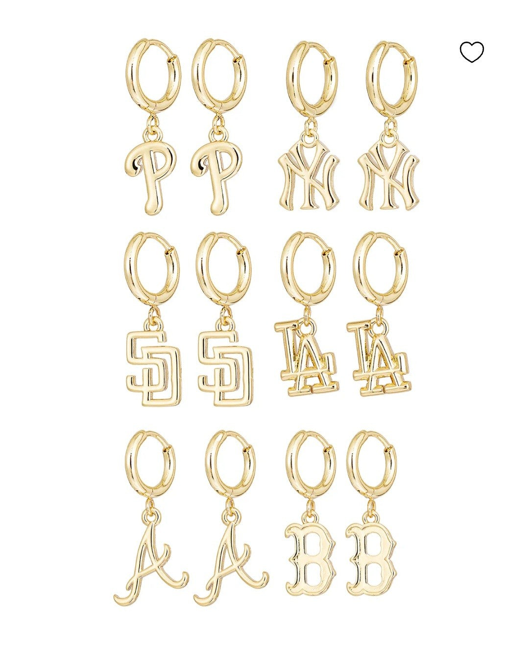 Box with 20 items Bijoux Sport by Luv Al MLB Gold Plated Brass Hoops Earing